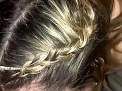 latina blonde deepthroats cock hungrily in car