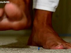 giant woman crushes small toys under her huge feet