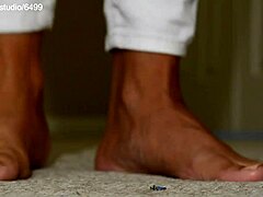 giant woman crushes small toys under her huge feet