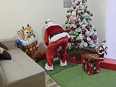 christmas threesome heats up as santa joins big ass big tits stepsisters