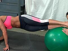 Fitness trainer larissa louder licks feet during yoga poses