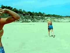 Hot male ravages brunette and blonde seaside sluts