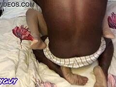 Tiny shaved housewife pussy swallows monster black cock whole! 😈🍆