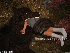 Werewolf devours waitress's feet and swallows monster cock barefoot
