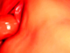 Double penetrate fuck doll's shaved pussy and ass with huge fake penis close up