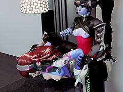 d va bends over kitchen counter for big cock