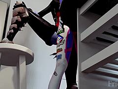 d va bends over kitchen counter for big cock