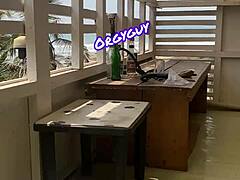 housewife slut flashes shaved pussy at beach resort outdoors