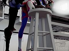 d va bends over kitchen counter for big cock