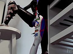 d va bends over kitchen counter for big cock