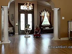 busty girlfriend rides big cock on dining table