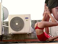 red dress babe begs fuck me hard on rooftop 😏🏢💦