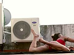 red dress babe begs fuck me hard on rooftop 😏🏢💦