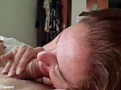 homemade latina couple's creampie on big natural tits