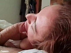 homemade latina couple's creampie on big natural tits