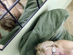 Step mom sucks cock like a bitch in glasses pov cumshot