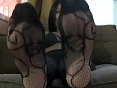 You can't resist worshipping my perfect ebony feet covered in these sexy bodysuit nylons fishnets and leggings