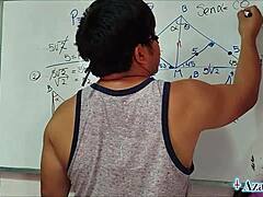 Asian Teacher's Bedroom Trigonometry Lesson Intrigues Nerd Student
