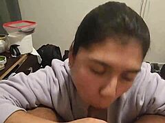 Whoa, my girlfriend's sloppy BJ grips my dick so tight she won't let go!!