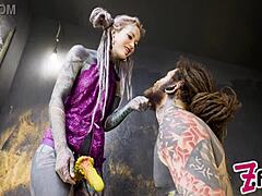 alt femdom rips clothes pegs tattooed guy in dripping anal cumshot