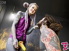 alt femdom rips clothes pegs tattooed guy in dripping anal cumshot