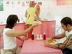 MILF Waitresses Diana Gold Eva Mercedes Food Foursome Frenzy