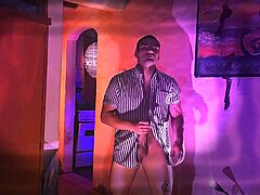 stroking my huge cock in purple orange stripes slow and hard