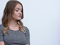 will this shy office teen swallow the cop's throbbing cock whole?