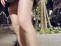 Taiwanese Ladyboy's Barefoot Outdoor Flash Ends in Leg Cumshot