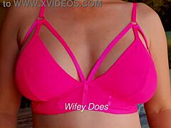 Milf flashes big tits in hot bras!