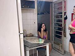 Curious neighbor begs for sugar then gets fucked and sucked hard since hubby ignores her