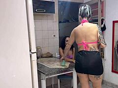 Curious neighbor begs for sugar then gets fucked and sucked hard since hubby ignores her