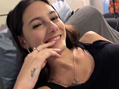 dude, this petite sophie tyler babe's tight pussy gets roughly creampied up close