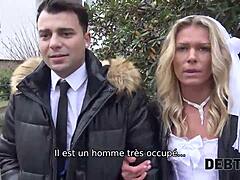 Blonde MILF Bride Fucks Old Man for Cash as Cuck Hubby Watches