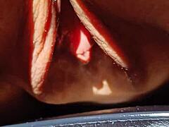 damn this horny mature flashing her huge soaking wet meaty cunt lips in slow mo