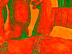 curvy ebony babe bends over for big black cock doggystyle in red-lit room