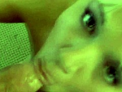 Slut with huge natural tits caught and sucked off