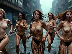 ai girls race nearly naked in bronx mud with bouncing tits