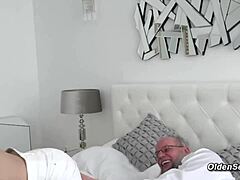 hey grandpa with beard, wanna fuck this small tits brunette teen's tight hole?
