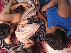 horny desi wife shathi khatun blowjob threesome fucked hard by hanif pk shapan pramanik