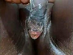 Oiled African BBW Slave Spreads for Masters Thick Dildo Domination