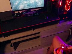 bbw friend blows me mid-game then rides cock hard