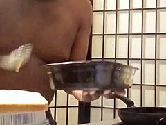 llamasr cooks up big black cock feast in kitchen with her massive tits out