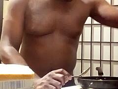 llamasr cooks up big black cock feast in kitchen with her massive tits out
