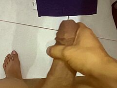 Husband strokes cock in close up solo
