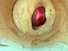 whoa camera shoved deep in shaved tight pussy catches monster cum blast??
