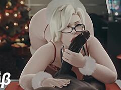 Mercy Gives A Christmas Handjob With Her Big Ass