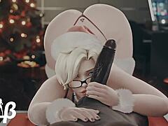 Mercy Gives A Christmas Handjob With Her Big Ass