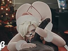 Mercy Gives A Christmas Handjob With Her Big Ass
