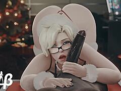 Mercy Gives A Christmas Handjob With Her Big Ass